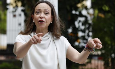 La líder opositora venezolana María Corina Machado habla durante una reunión con el alcalde de Ciudad de Panamá, Mayer Mizrachi, este 25 de mayo de 2026, en Ciudad de Panamá (Panamá). EFE/ Bienvenido Velasco
