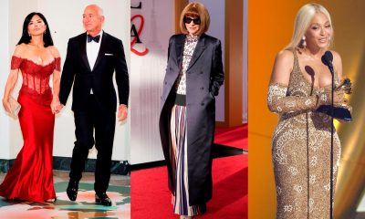 Combo de fotografías de archivo donde aparece Jeff Bezos y su esposa Lauren Sánchez (i), la directora editorial global de Vogue, Anna Wintour (c), y la cantante y compositora Beyoncé. EFE/EPA/T. Shen /O.Guzmán /C. Brehman
