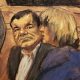 Reproducción fotográfica de un dibujo realizado por la artista Jane Rosenberg donde aparece el narcotraficante mexicano Joaquín "El Chapo" (i) Guzmán mientras escucha a la intérprete durante una audiencia en el tribunal del Distrito Sur en Brooklyn, Nueva York (EE.UU.). EFE/Jane Rosenberg