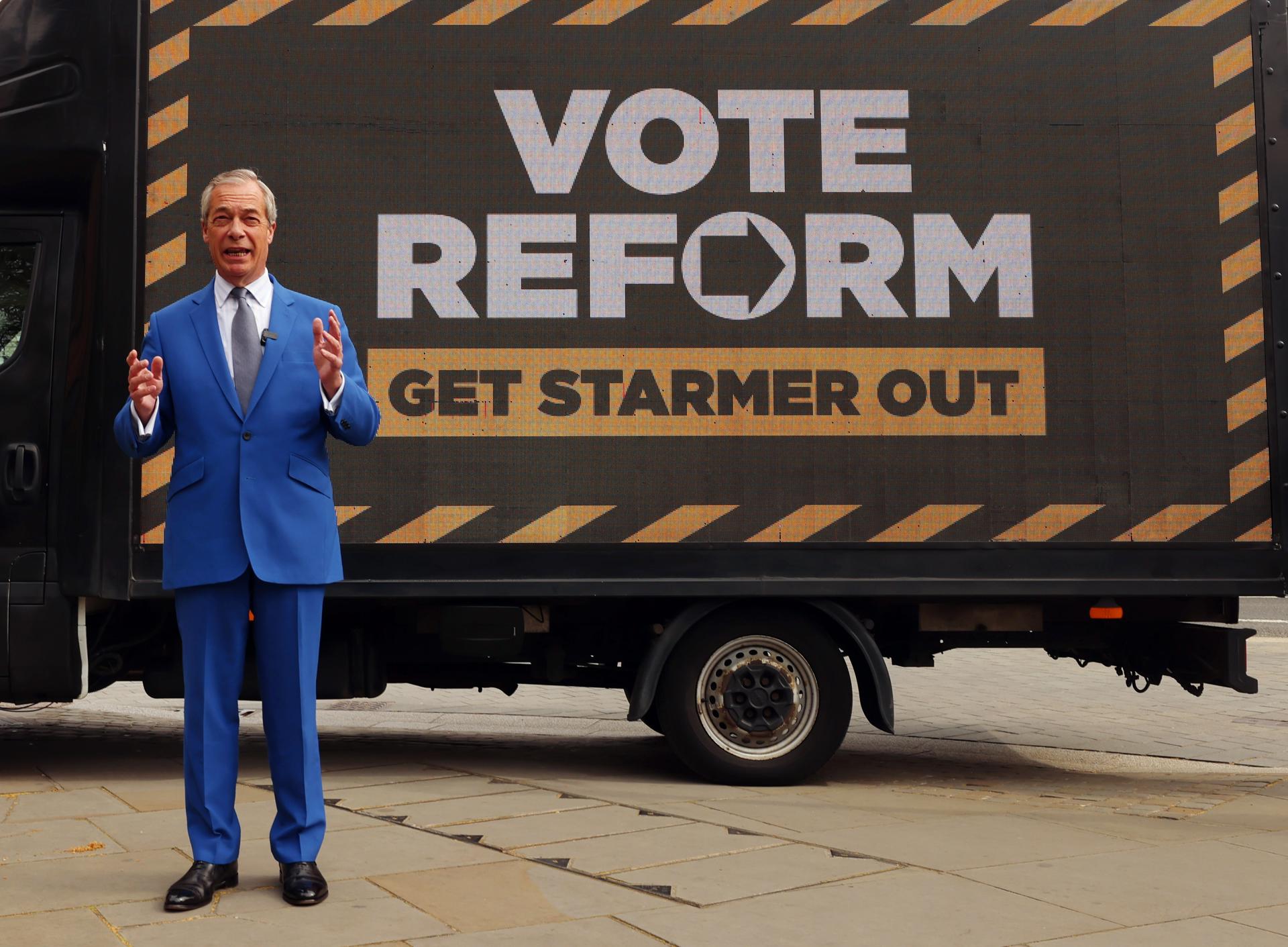 Imagen de archivo del líder del Reform UK, Nigel Farage. EFE/EPA/ANDY RAIN