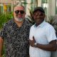 Los cofundadores del grupo Cortadito José Elías (i) y Julio César Rodríguez posan durante una entrevista con EFE este jueves, en Miami Beach, Florida (Estados Unidos). EFE/ Alberto Boal