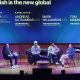 El director ejecutivo de la plataforma de análisis de datos musicales Chartmetric, Andreas Katsambas (2-i), habla junto al director ejecutivo y cofundador de The ROSTR Group, Mark Williamson (2-d), y el agente estadounidense Tom Windish (d), de la compañía The Team, durante la charla 'Spanish is the New Global' en el Bilbao International Music Experience (BIME) este miércoles, en Bogotá (Colombia). EFE/ Mauricio Dueñas Castañeda