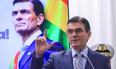 Fotografía de archivo del 06 de abril de 2026 del presidente de Bolivia, Rodrigo Paz, hablando durante una rueda de prensa en La Paz (Bolivia). EFE/Gabriel Márquez