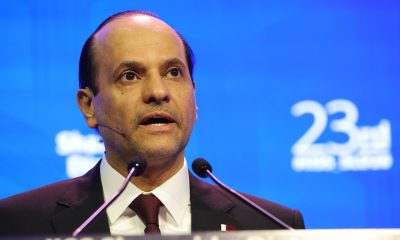 El vice primer ministro y titular de Defensa de Catar, Saoud bin Abdulrahman Al Thani, durante su intervención este sábado en el principal foro de seguridad y defensa de Asia, el Diálogo Shangri-La, en Singapur.
EFE/EPA/HOW HWEE YOUNG