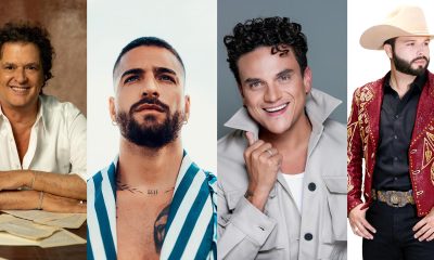 Combo de fotografías cedidas donde aparecen los cantantes los colombianos Carlos Vives (i), Maluma (2-i), y Silvestre Dangond (2-d) y el mexicano Leonardo Aguilar. EFE/ Productoras /SOLO USO EDITORIAL/NO VENTAS/SOLO DISPONIBLE PARA ILUSTRAR LA NOTICIA QUE ACOMPAÑA (CRÉDITO OBLIGATORIO)