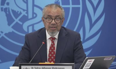 El director de la Organización Mundial de la Saludd (OMS), Tedros Adhanom, durante la rueda de prensa sobre el hantavirus celebrada en Ginebra este jueves. La OMS aseguró hoy que el riesgo para la población de las Islas Canarias cuando llegue a este territorio el crucero en el que se ha declarado un brote de hantavirus "es bajo" y consideró que atender a los pasajeros que se encuentran en el crucero es "un deber moral". EFE/Captura de vídeo de la OMS - SOLO USO EDITORIAL/SOLO DISPONIBLE PARA ILUSTRAR LA NOTICIA QUE ACOMPAÑA (CRÉDITO OBLIGATORIO) -