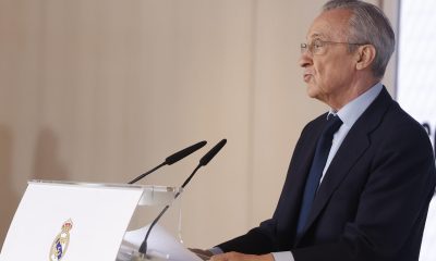 El presidente del Real Madrid, Florentino Pérez, durante una presentación el pasado 17 de abril. EFE/ Javier Lizón