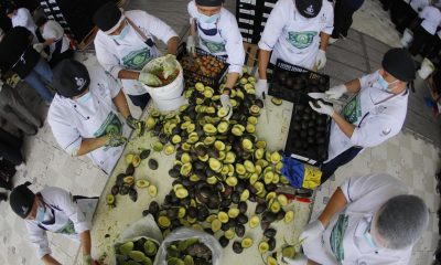 Productores de aguacate y chefs mexicanos, participan en la elaboración del 'guacamole' más grande del mundo realizado este jueves, en el estadio Panamericano de Zapopan en Guadalajara (México). EFE/ Francisco Guasco