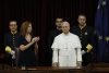 El papa León XIV, junto a la presidenta del Congreso, Francina Armengol, pronuncia este lunes en el hemiciclo del Congreso de los Diputados un esperado e histórico discurso durante su visita a España. EFE/Ballesteros POOL

