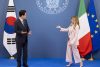 La primera ministra Giorgia Meloni (D) se reúne con el Presidente de la República de Corea, Lee Jae Myung, durante la presentación del Plan de Acción Estratégico 2026–2030 entre Italia y Corea del Sur en Roma, Italia, el 12 de junio de 2026. (Italia, Corea del Norte, Corea del Sur, Roma) EFE/EPA/MASSIMO PERCOSSI