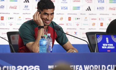 Achraf Hakimi, de Marruecos, participa en una rueda de prensa el pasado 12 de junio, en la ciudad de East Rutherford en New Jersey (EE.UU.). Marruecos enfrentará a Brasil como parte del grupo C del Mundial de la FIFA 2026. EFE/ Sebastiao Moreira