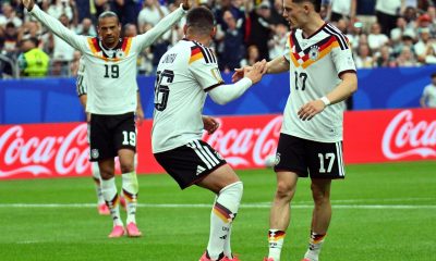 Deniz Undav de Alemania (C) celebra marcar el 6-1 con su compañero Florian Wirtz durante el partido de la fase de grupos de la Copa Mundial de la FIFA 2026. EFE/EPA/SAM WASSON