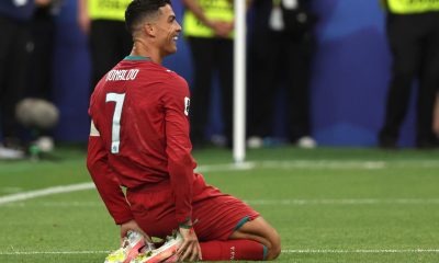 Cristiano Ronaldo de Portugal celebra un gol en el partido del Grupo K del Mundial de la FIFA 2026 entre Portugal y Uzbekistán en el estadio NRG en Houston (Estados Unidos)). EFE/ Kenneth Fernández