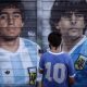 Diego Armando Maradona inmortalizado en un mural elaborado en Buenos Aires el 22 de junio de 2021 para conmemorar entonces los 35 años del gol que le marcó el astro a Inglaterra en el Mundial de México'86. EFE/Juan Ignacio Roncoroni