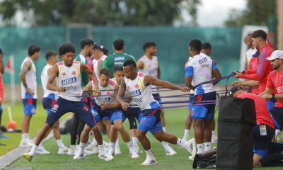 Entrenamiento de la selección de fútbol de Colombia este viernes en la Academia Atlas, ubicado en Zapopan, Jalisco (México), EFE/Francisco Guasco