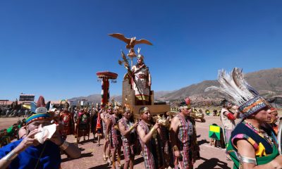 Personas participan en la obra musical 'Llactaman Kutiriq Raymi 2026', en Cusco (Perú). EFE/ Ministerio de Justicia y Derechos Humanos