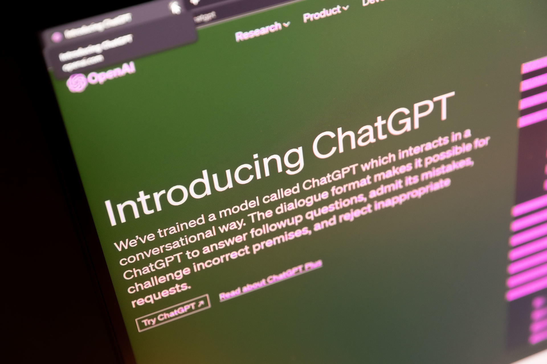 Imagen de archivo de una pantalla con el sitio web del ChatGPT de OpenAI. EFE/ Rayner Peña R.