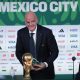 El presidente de la FIFA, Gianni Infantino, reacciona durante una rueda de prensa este miércoles, en Ciudad de México (México). EFE/ Isaac Esquivel
