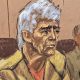 Fotografía de un dibujo realizado por la artista Jane Rosenberg que muestra al cofundador del extinto Cartel de Guadalajara, Rafael Caro Quintero, durante una audiencia este miércoles, en el tribunal del Distrito Este de Nueva York (EE.UU.). EFE/Jane Rosenberg