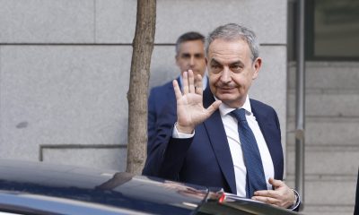 El expresidente del Gobierno español José Luis Rodríguez Zapatero llega a la Audiencia Nacional para declarar como investigado por organización criminal, tráfico de influencias y falsedad en la causa sobre el préstamo a la compañía aérea Plus Ultra. EFE/ J.J.Guillen