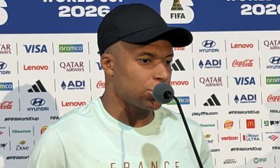 Kylian Mbappé de Francia habla este martes, en la zona mixta después de un partido del grupo I del Mundial de la FIFA 2026 entre Francia y Senegal en Nueva Jersey (Estados Unidos). EFE/Jan Téllez Asensio