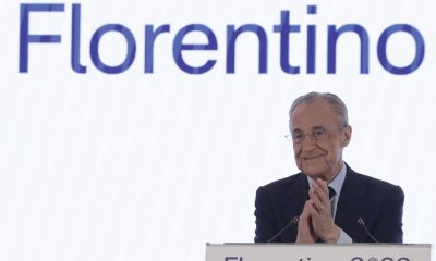Florentino Pérez tras ser reelegido presidente del Real Madrid, después de superar en las elecciones al otro candidato, Enrique Riquelme. EFE/Juanjo Martín