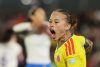 Ana María Guzmán, de Colombia, celebra uno de sus goles este martes en un partido de la Liga de Naciones ante Paraguay en el estadio Defensores del Chaco, en Asunción. EFE/Juan Pablo Pino