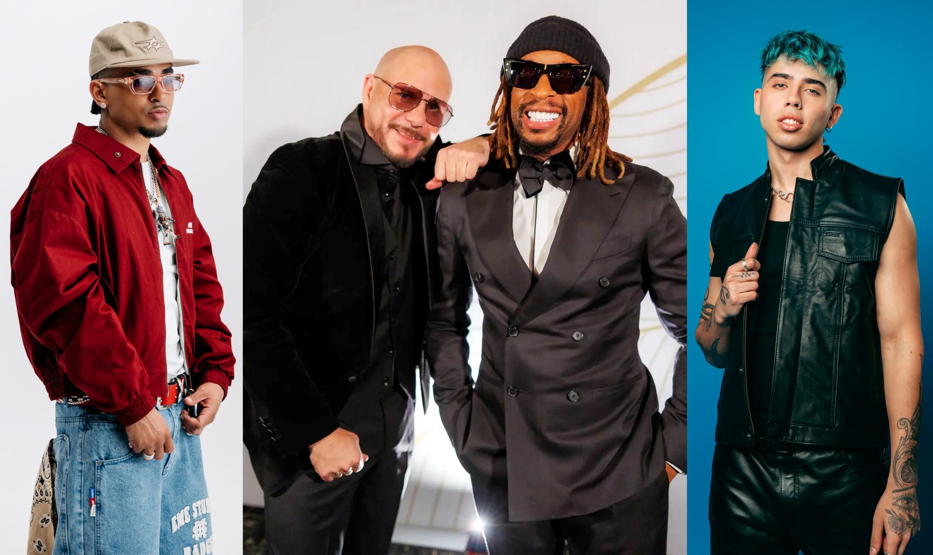 Combo de fotografías cedidas por Eighteen10, Live Nation y Sony Music en las que aparecen el puertorriqueño Ozuna (i), el cubanoestadounidense Pitbull y el estadounidense Lil Jon (c), y el argentino Luck Ra. EFE/ Eighteen10 /Live Nation /Sony Music /SOLO USO EDITORIAL /NO VENTAS /SOLO DISPONIBLE PARA ILUSTRAR LA NOTICIA QUE ACOMPAÑA /CRÉDITO OBLIGATORIO