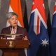 Fotografía de archivo, tomada el 26/05/2026, que muestra a la ministra de Exteriores de Australia, Penny Wong, en un acto en Nueva Delhi, India. EFE/EPA/RAJAT GUPTA
