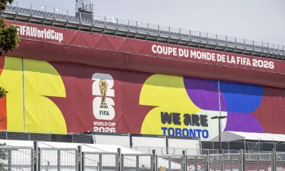 Vista del Toronto Stadium, en esa ciudad canadiense, con la decoración de la Copa del Mundo 2026, que se disputará desde el 11 de junio en Estados Unidos, México y Canadá. EFE/EDUARDO LIMA