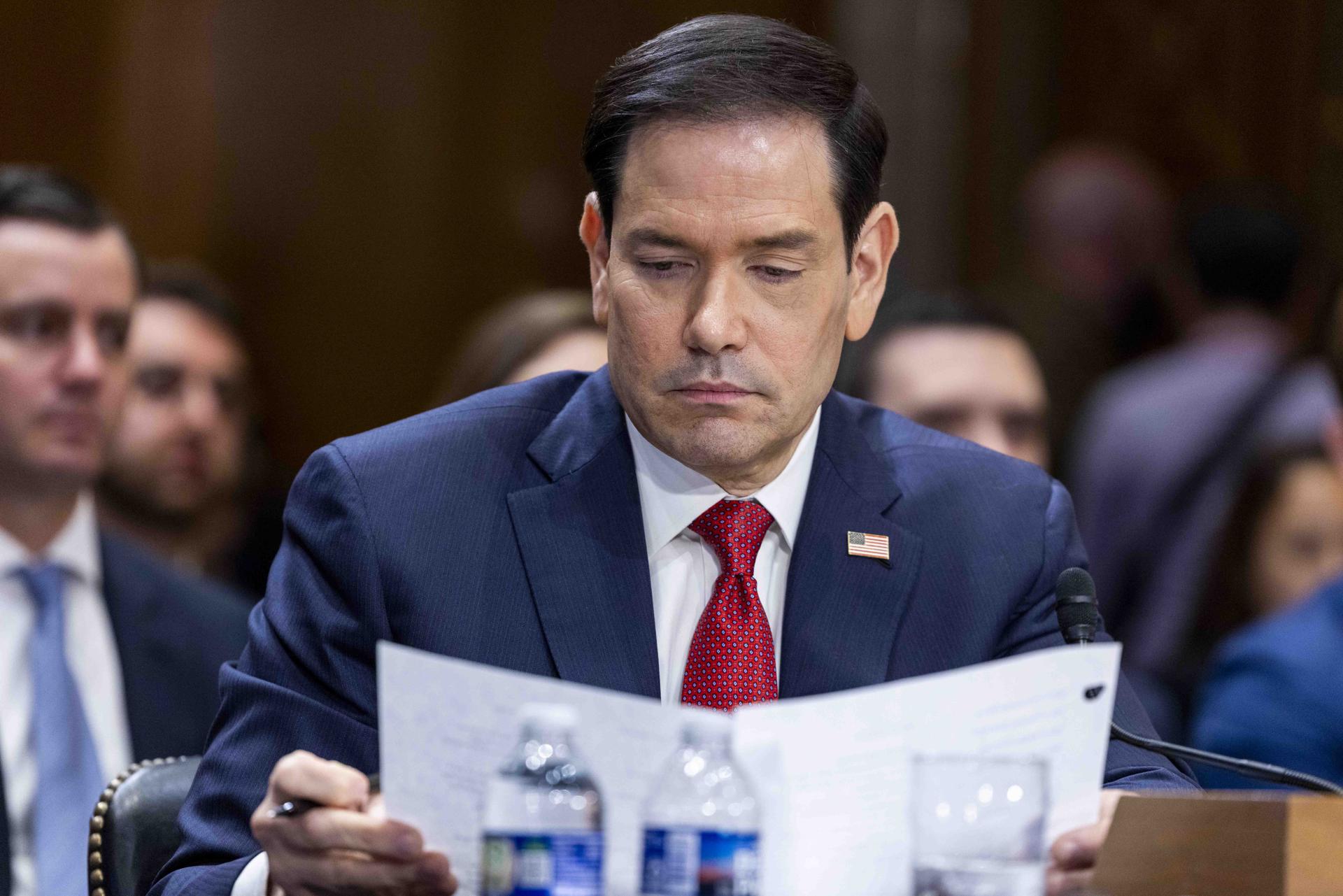 El secretario de Estado estadounidense, Marco Rubio, testifica en el Capitolio en Washington, DC, EE. UU., el 2 de junio de 2026. . EFE/SHAWN THEW