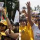 Combo de fotografías de archivo de los seguidores de los candidatos a la Presidencia de Colombia, Iván Cepeda y Abelardo de la Espriella. EFE/ ARCHIVO