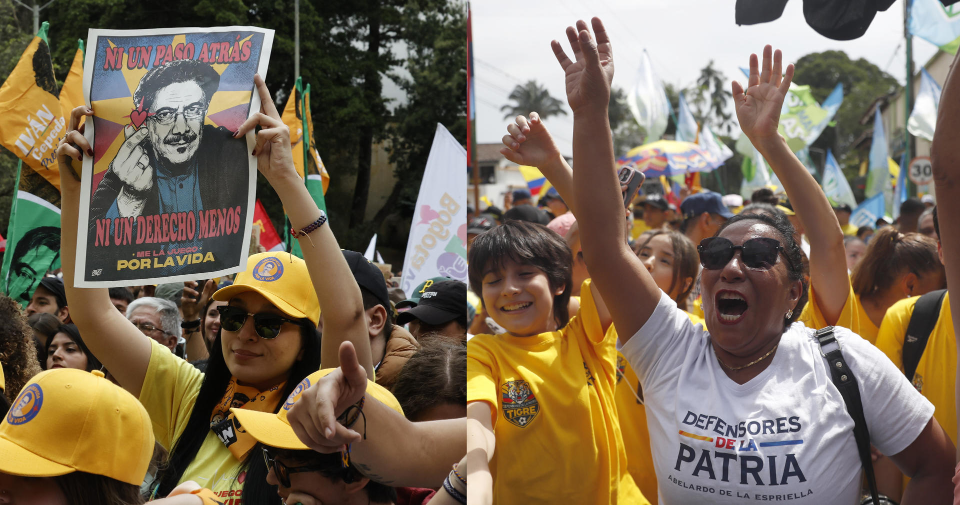 Combo de fotografías de archivo de los seguidores de los candidatos a la Presidencia de Colombia, Iván Cepeda y Abelardo de la Espriella. EFE/ ARCHIVO