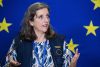 Fotografía cedida por la Misión de Observación Electoral de la Unión Europea (UE) de la jefa de la misión electoral, Annalisa Corrado, hablando en una rueda de prensa este martes, en Lima (Perú). EFE/ Observación Electoral UE
