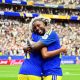 Tahith Chong de Curazao (I) y Riechedly Bazoer de Curazao celebran tras el 1-1 durante el partido de la fase de grupos de la Copa Mundial de la FIFA 2026. EFE/EPA/SAM WASSON