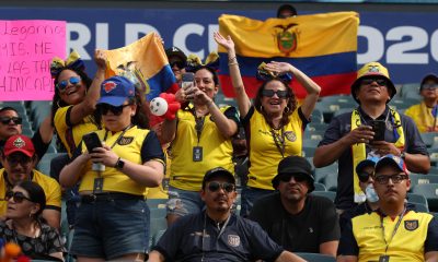 Los hinchas de la selección de Ecuador en Filadelfia, antes del partido ante Costa de Marfil en el Mundial 2026. EFE/Sebastiao Moreira