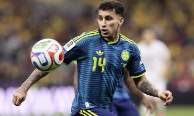Gustavo Puerta, figura del mediocampo de Colombia, durante el partido del grupo K del Mundial 2026 ante Uzbekistán en el estadio Azteca en Ciudad de México. EFE/José Méndez