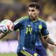 Gustavo Puerta, figura del mediocampo de Colombia, durante el partido del grupo K del Mundial 2026 ante Uzbekistán en el estadio Azteca en Ciudad de México. EFE/José Méndez