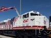Fotografía cedida de un detalle de la locomotora n.º 4547, una unidad conmemorativa que rinde homenaje a Donald J. Trump, inicia su primera misión transportando componentes de cohetes para el programa de exploración lunar Artemis III de la NASA el 2 de junio cerca de la localidad de Corrine en Utah (EE.UU.). EFE/Union Pacific
