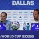 El seleccionador de Inglaterra Thomas Tuchel (i) y Harry Kane participan en una rueda de prensa en Dallas, antes del juego ante Croacia. EFE/Mariscal