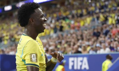 El brasileño Vinicius Junior, durante el partido de este miércoles contra Escocia. EFE/ Alberto Estevez