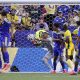 Eloy Room (c), portero de Curazao, ataja un balón ante Ecuador en el Mundial 2026 en el estadio Arrowhead en Kansas City (Estados Unidos). EFE/Juan Ignacio Roncoroni
