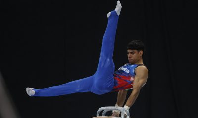 El colombiano Angel Barrajas compite en la prueba de arzones durante la final aparatos masculina del Campeonato Panamericano de Gimnasia Artística este domingo, en el Parque Olímpico de Río de Janeiro (Brasil). EFE/ Antonio Lacerda