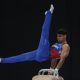 El colombiano Angel Barrajas compite en la prueba de arzones durante la final aparatos masculina del Campeonato Panamericano de Gimnasia Artística este domingo, en el Parque Olímpico de Río de Janeiro (Brasil). EFE/ Antonio Lacerda