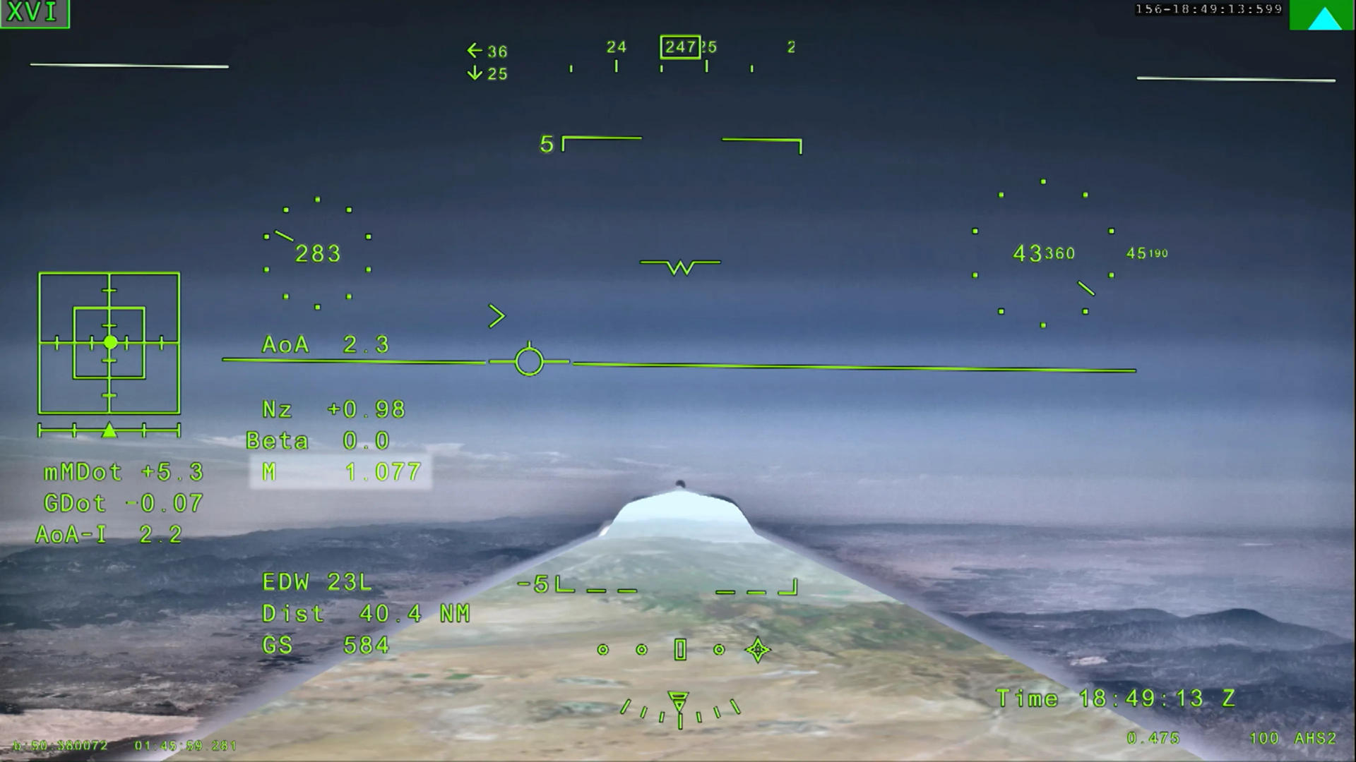 Fotografía cedida por la NASA que muestra una pantalla indicativa con el sistema de visión externa del avión experimental X-59. EFE/ NASA