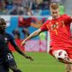 Fotografía de Sebastião Moreira, en la que puede verse en una imagen de archivo del 10 de julio de 2018 al internacional belga Kevin de Bruyne (d), durante un partido de su selección en el Mundial de Rusia. EFE *Sólo uso editorial*